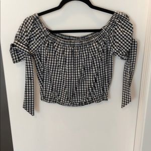 gingham off the shoulder crop top